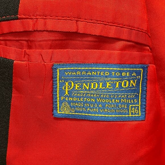 VTG Pendleton 100% Wool Navy Blue Structured Blazer w/ Suede Elbow Patches SZ 46 - Picture 3 of 8